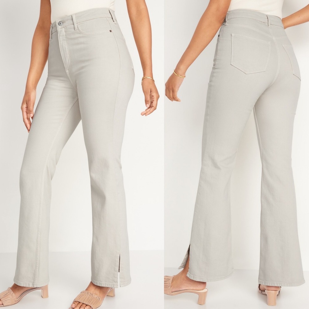Old Navy Higher High Rise Off Wide Side Split Flare Jeans Ecru White Womens 18